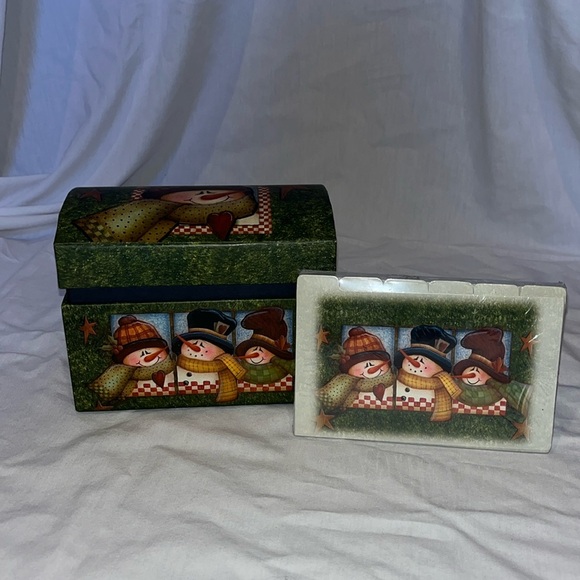 Snowman Recipe box with recipe cards - Picture 1 of 11